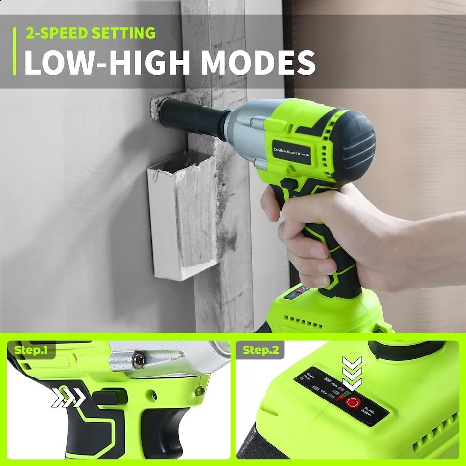 Impact Wrench Gun BRUSHLESS Cordless 20V Li-Ion 1/2” Driver 2200RPM 2 BATTERIES