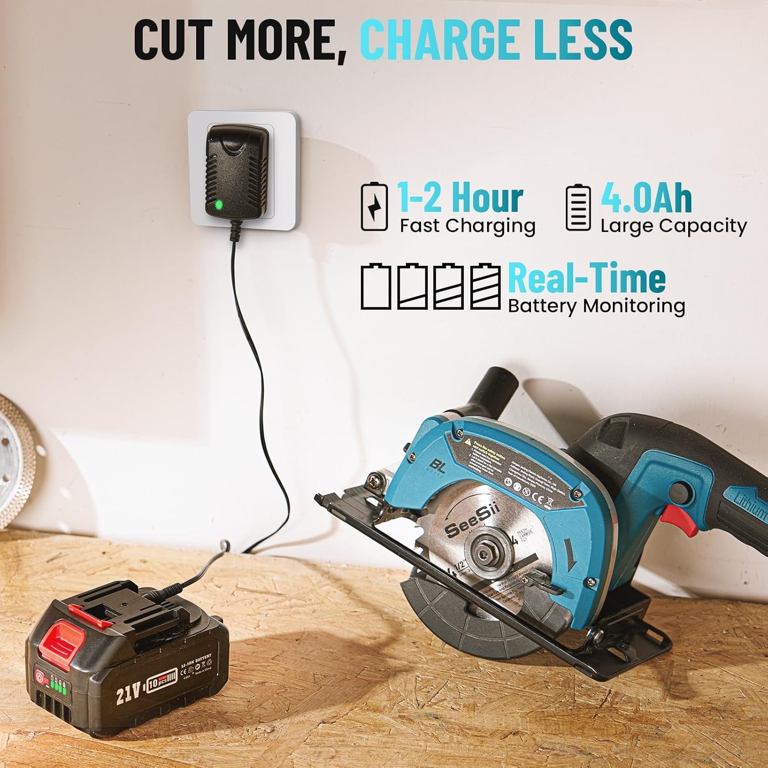 SeeSii 4-1/ 2″ Mini Circular Saw ,6900RPM Compact Cordless Circular Saw 4000MAH