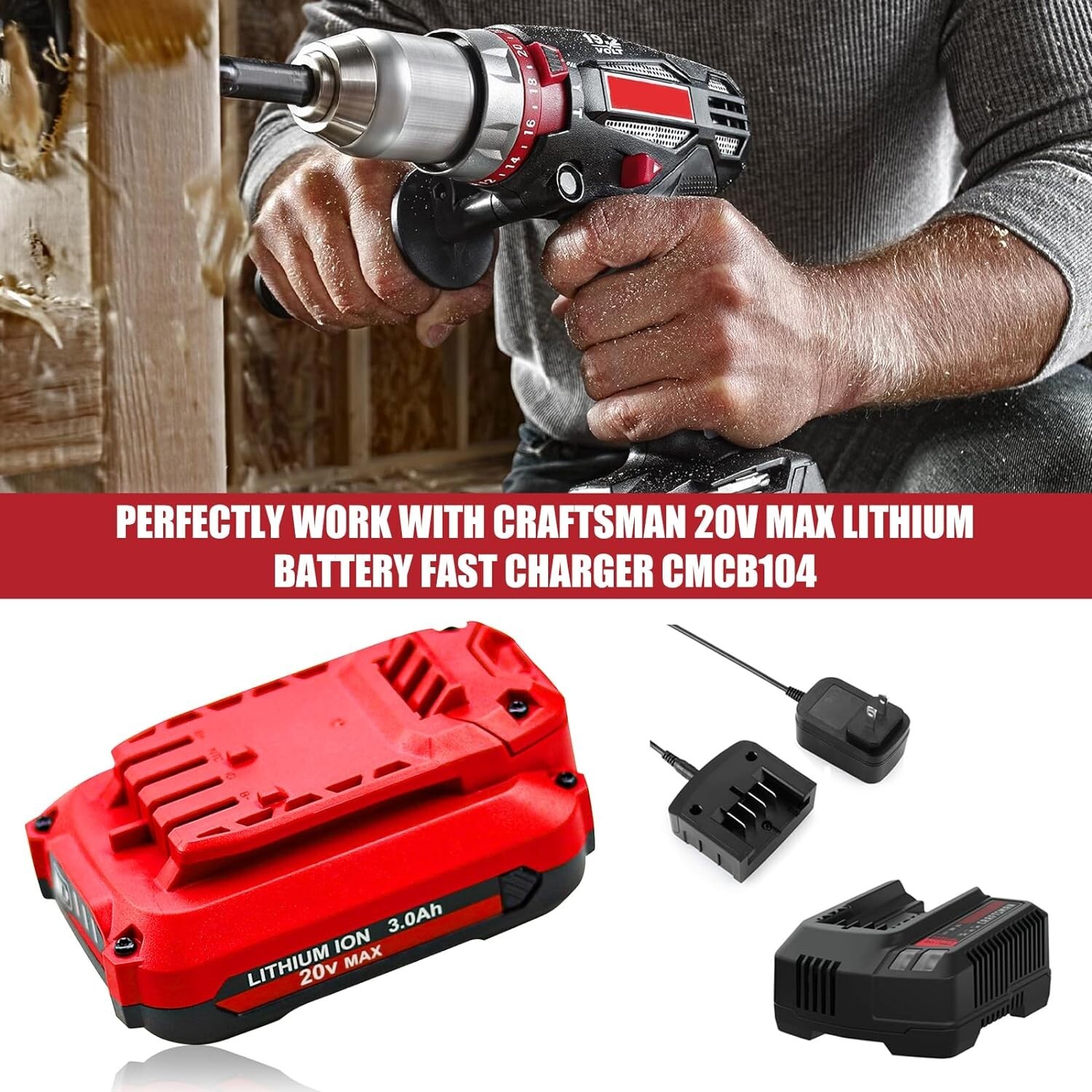 Replacement For Craftsman V20 20Volt MAX Lithium Battery and Charger CMCB204 US