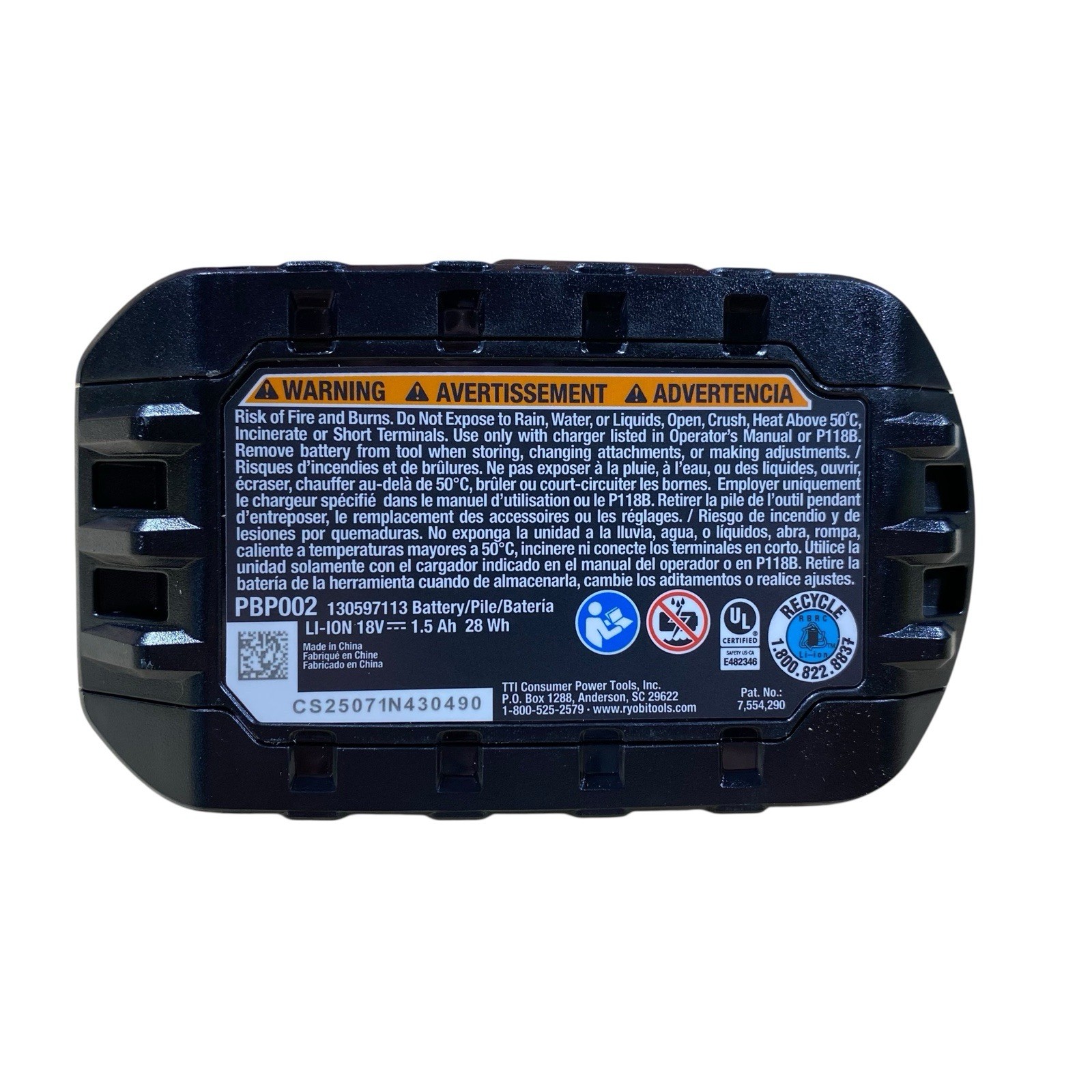 RYOBI – ONE+ 18V Lithium-Ion 1.5 Ah Battery – PBP002