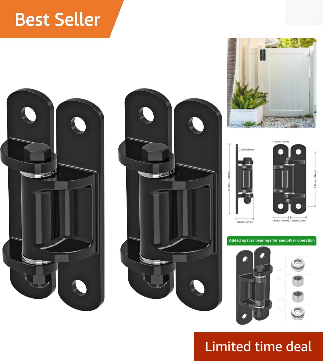 Heavy Duty 6.7” Gate Hinges 1100LB, Rust-Proof Steel, Anti-Sag Design (2Pcs)
