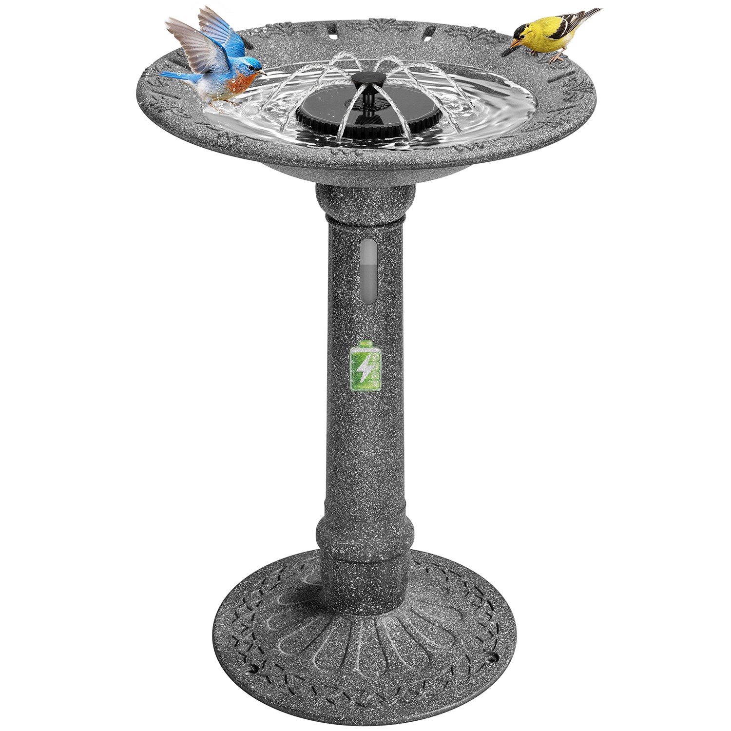 20in Solar Bird Bath Fountain w/ Reservoir Battery System Outdoor Yard Birdbath