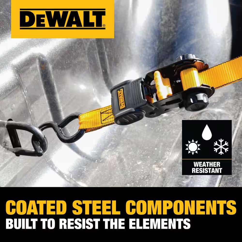 DEWALT Light-Duty Ratchet Straps Tie-Downs, 1 In. X 10 Ft. 1,500 Lbs. Break Stre