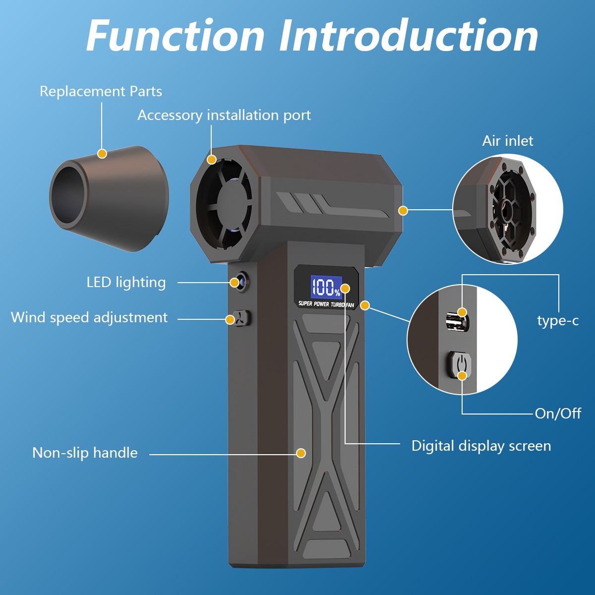 Rechargeable Turbo Blower Jet Fan Violent Turbofan Brushless Motor 110000RPM