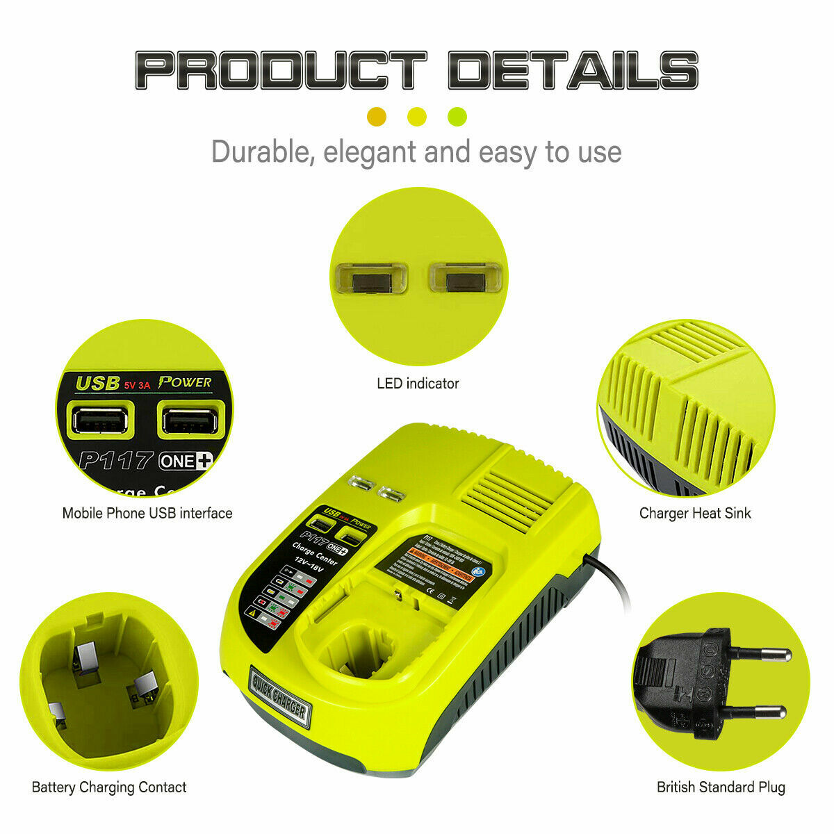 P117 Fast Charger For RYOBI For One+ Plus P108 18V High Capacity Lithium Battery