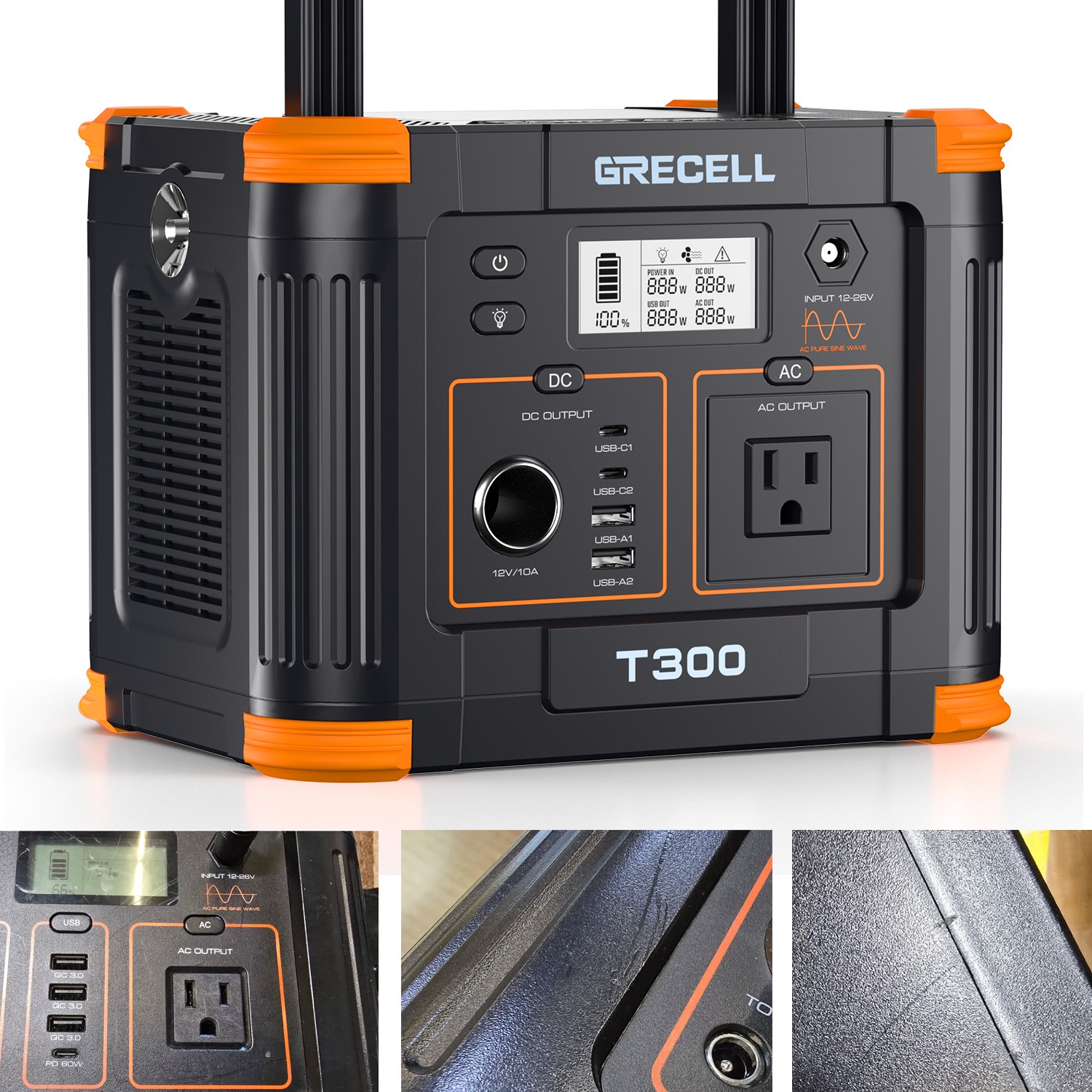 Grecell 300W Portable Power Station 288Wh Solar Generator Backup Battery(used)