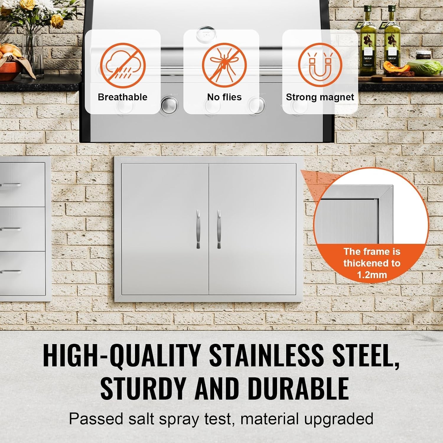 Modern 31W x 24H BBQ Access Door in Stainless Steel, Ideal for Grilling Stations