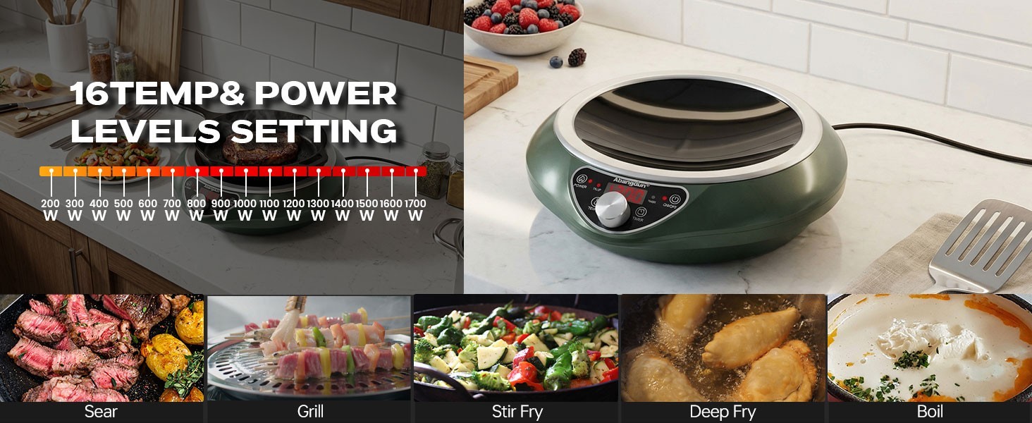Abangdun 1700W 100V～185V Induction Cooktop Wok With Pan Electric Stove Burner