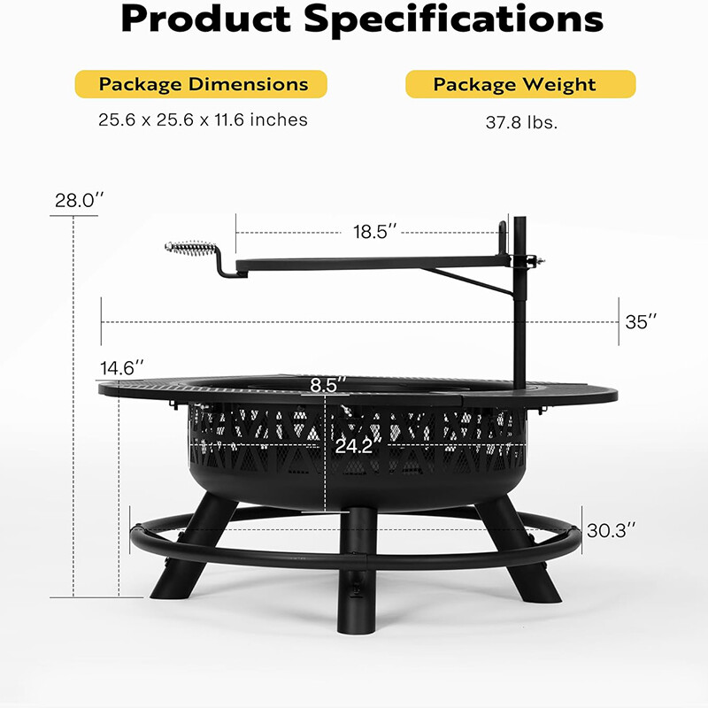 35” Outdoor Wood Burning Round Fire Pit Barbecue Pit BBQ Backyard Fireplace