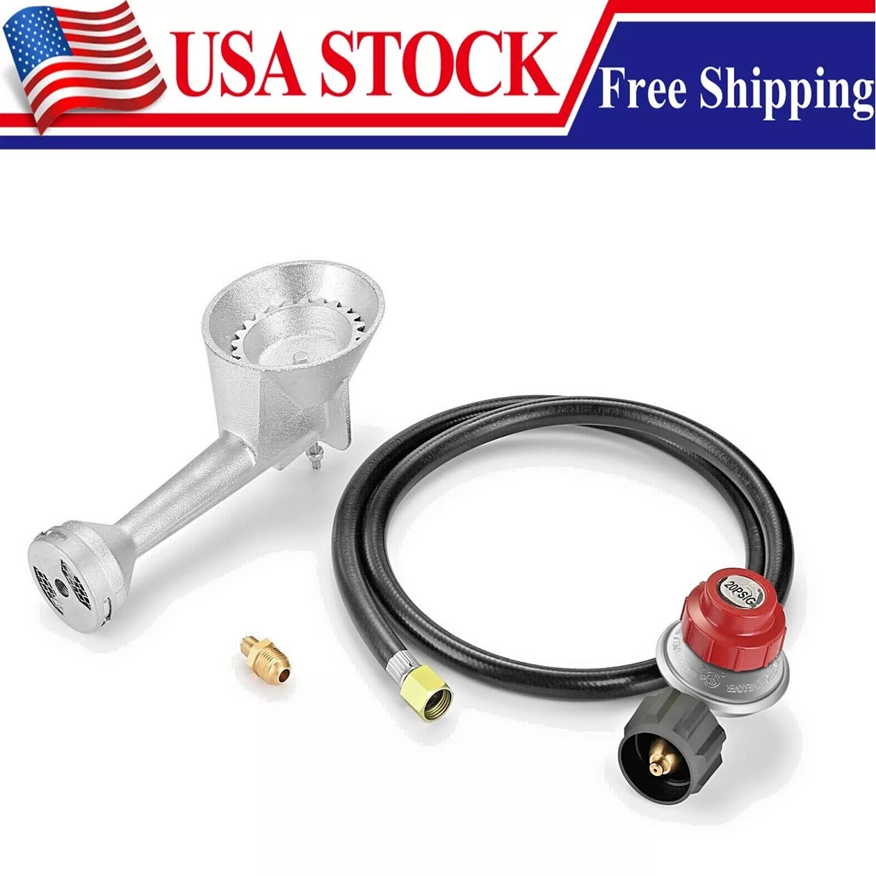 High Pressure Propane Cast-Iron Round Burner 4FT Regulator Hose & Fitting