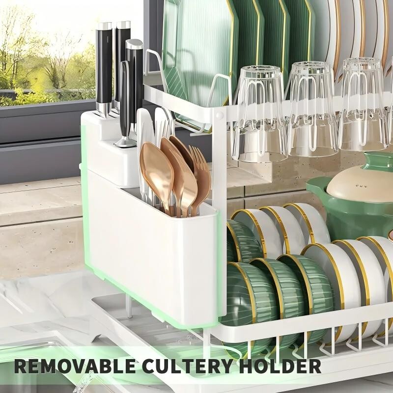 2-Tier Over Sink Dish Drying Rack Stainless Steel Kitchen Shelf Cutlery Drainer