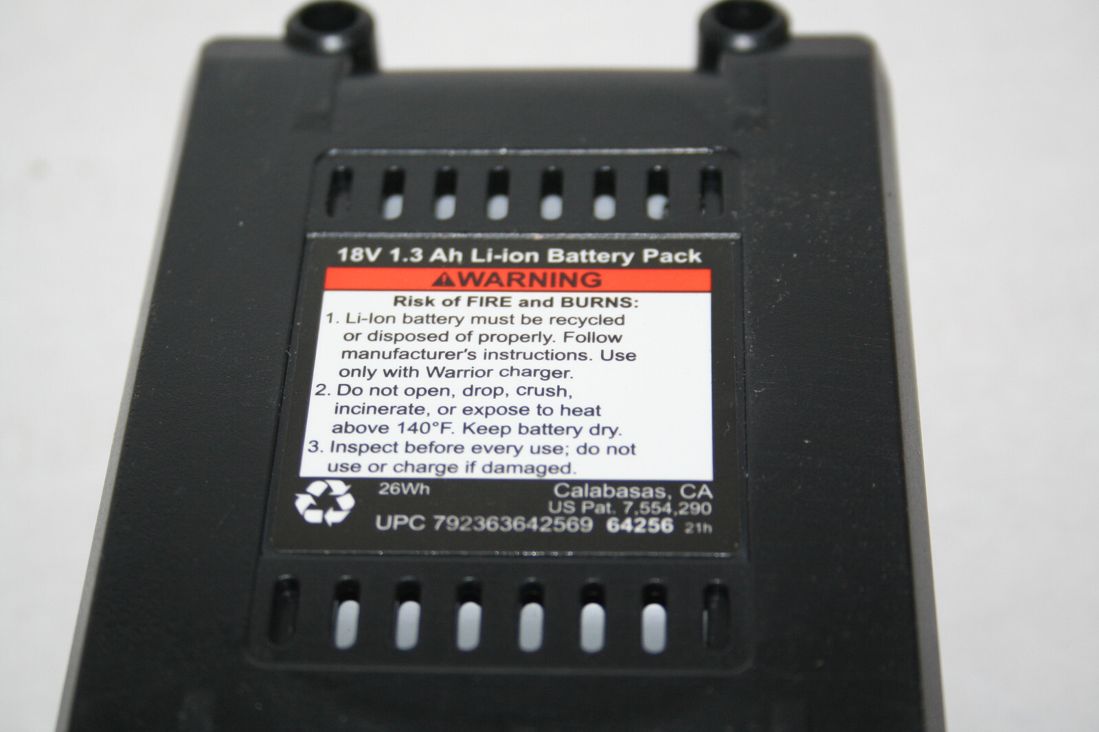 NEW Warrior 18V Lithium Battery Pack 1.3 Ah With LED Status Indicator BIG PLUG