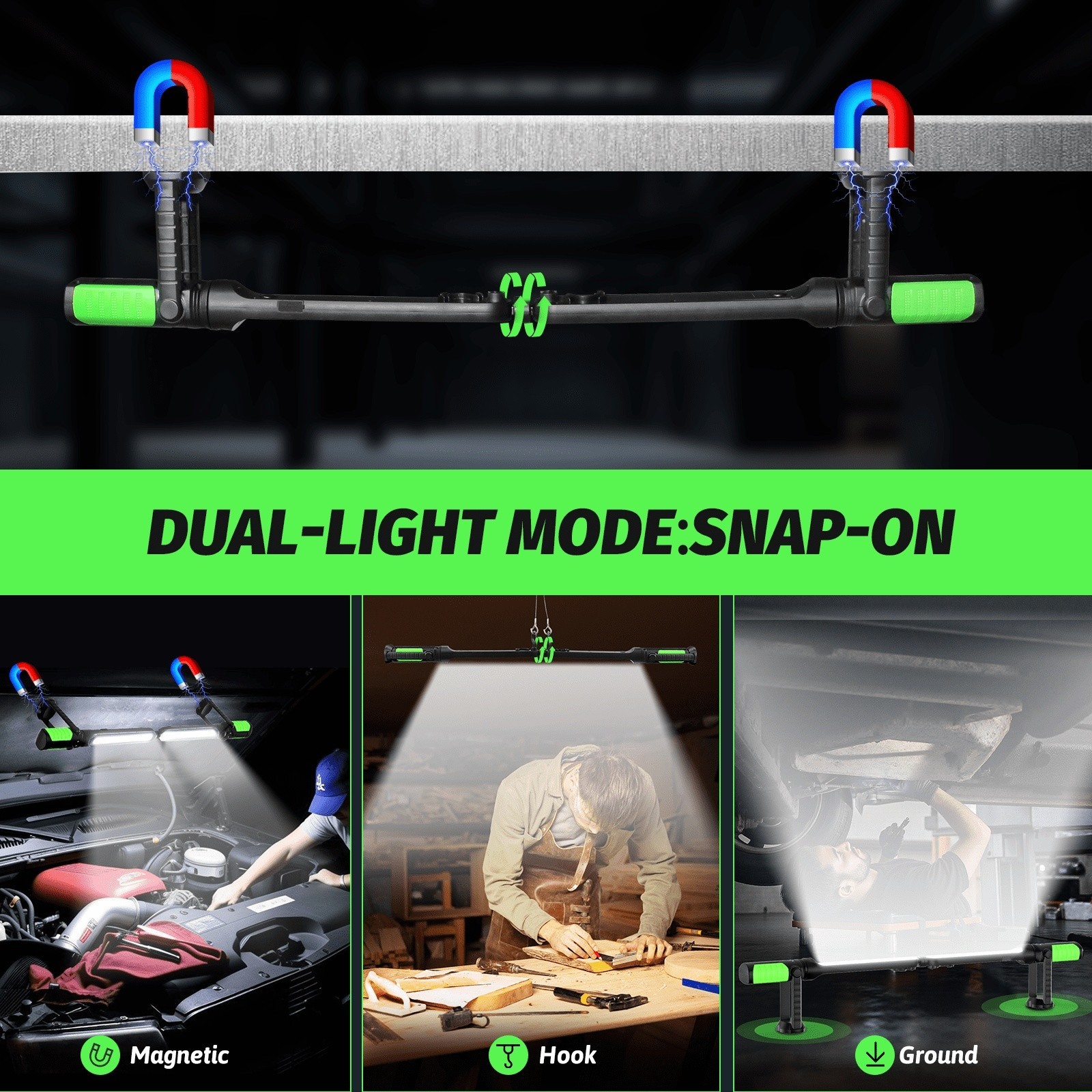 LED Underhood Work Light Bar 2PK – Rechargeable Magnetic Mechanic Light for Car