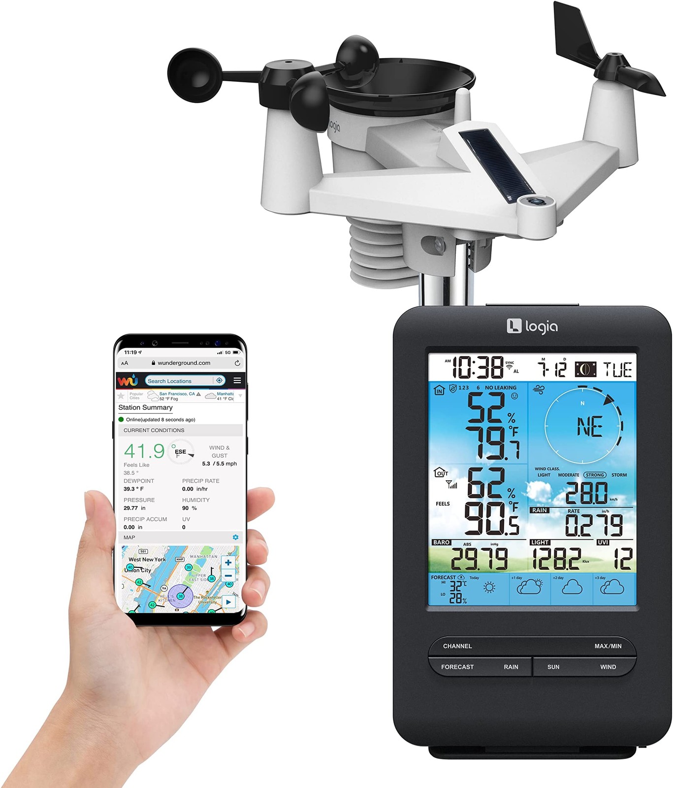 Logia 7-in-1 Wi-fi Weather Station, 4 Day Forecast, Solar Panel & 5.5″ Screen