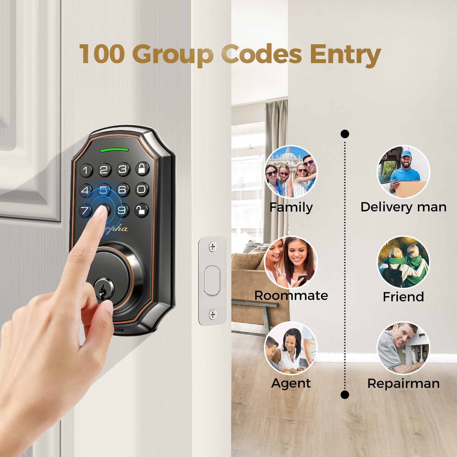 ARPHA Keyless Entry Smart Door Lock Anti-Peeping Password Keypad Auto Deadbolt