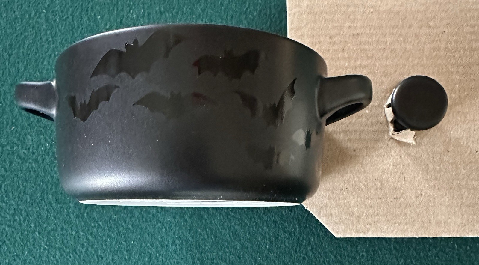 Le Creuset Matte Black Mini Round 8 oz Cocotte Shiny Bat Decal Halloween NIB