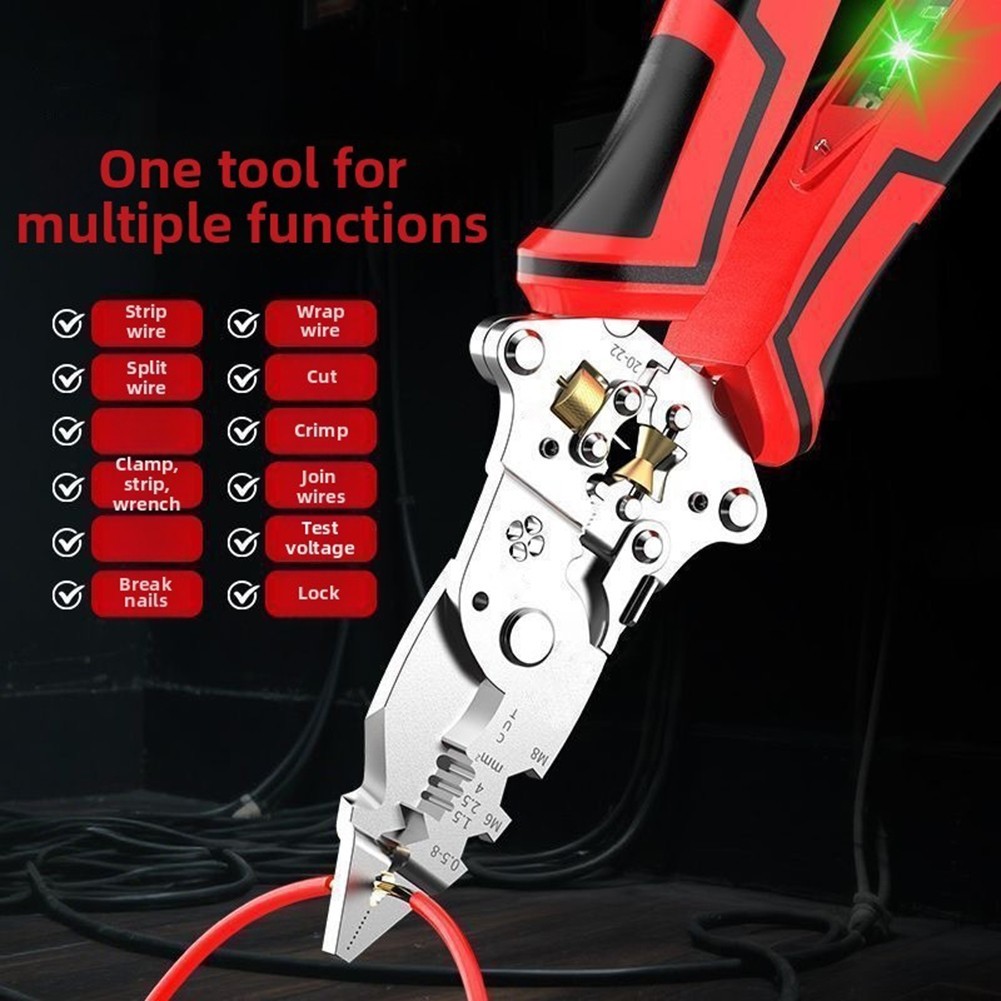 16-in-1 Wire Stripper with Voltage Detection for Stripping Twisting and Cutting
