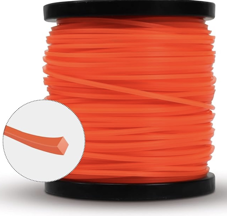 Square String Trimmer Line Heavy Duty Nylon 0.095in Orange 1.7LB 330ft