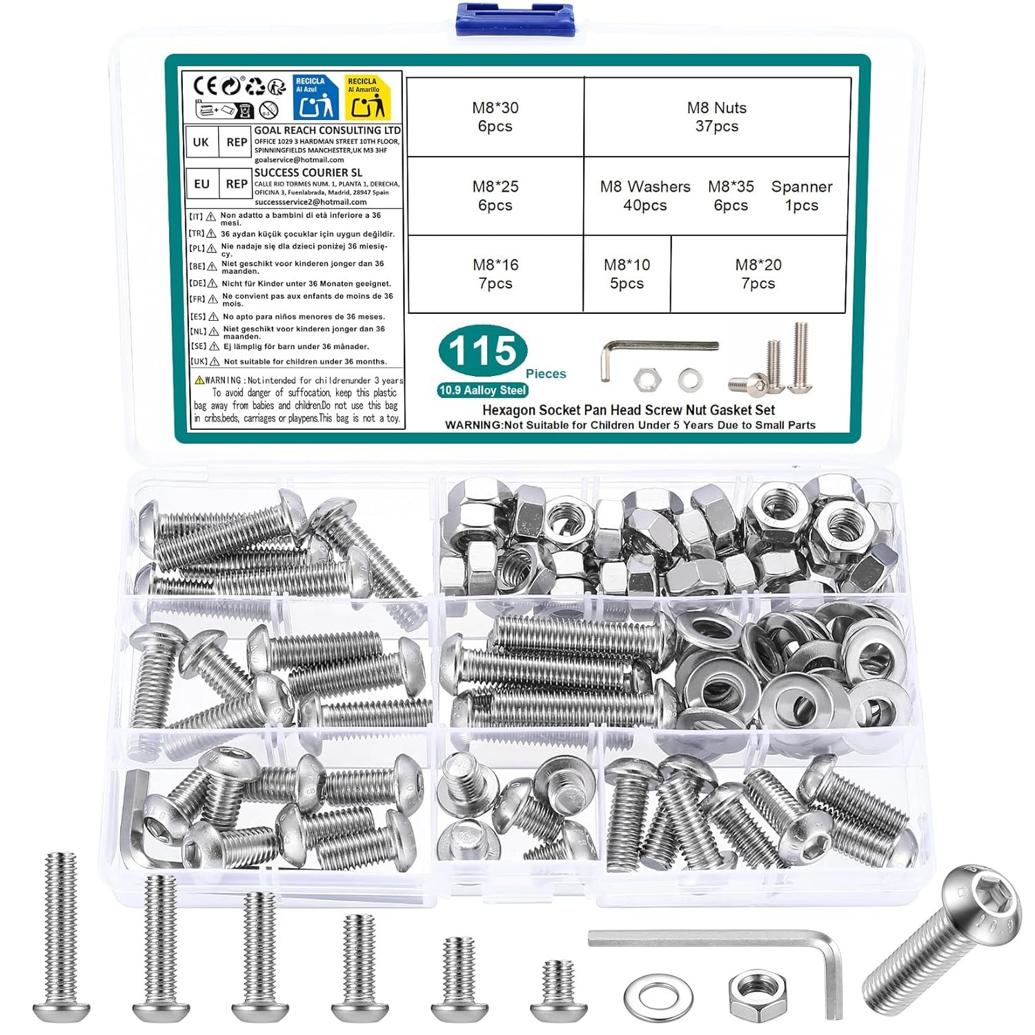 M2 M3 M4 M5 M6 M8 Hex Socket Button Head Cap Screw Bolts Nuts Assortment Kits
