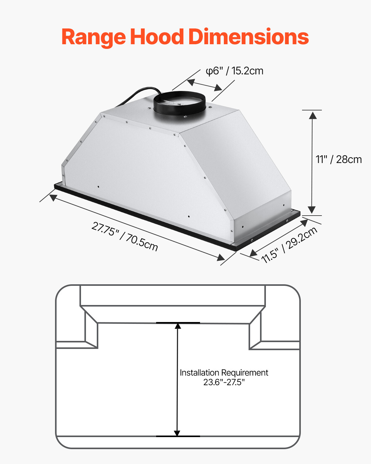 30in Built-in Range Hood Insert Vent Hood 800CFM Gesture & Touch Control
