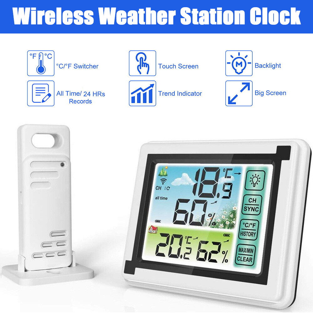 Digital LCD Display Thermometer Wireless Indoor & Outdoor Weather Station 24HRs