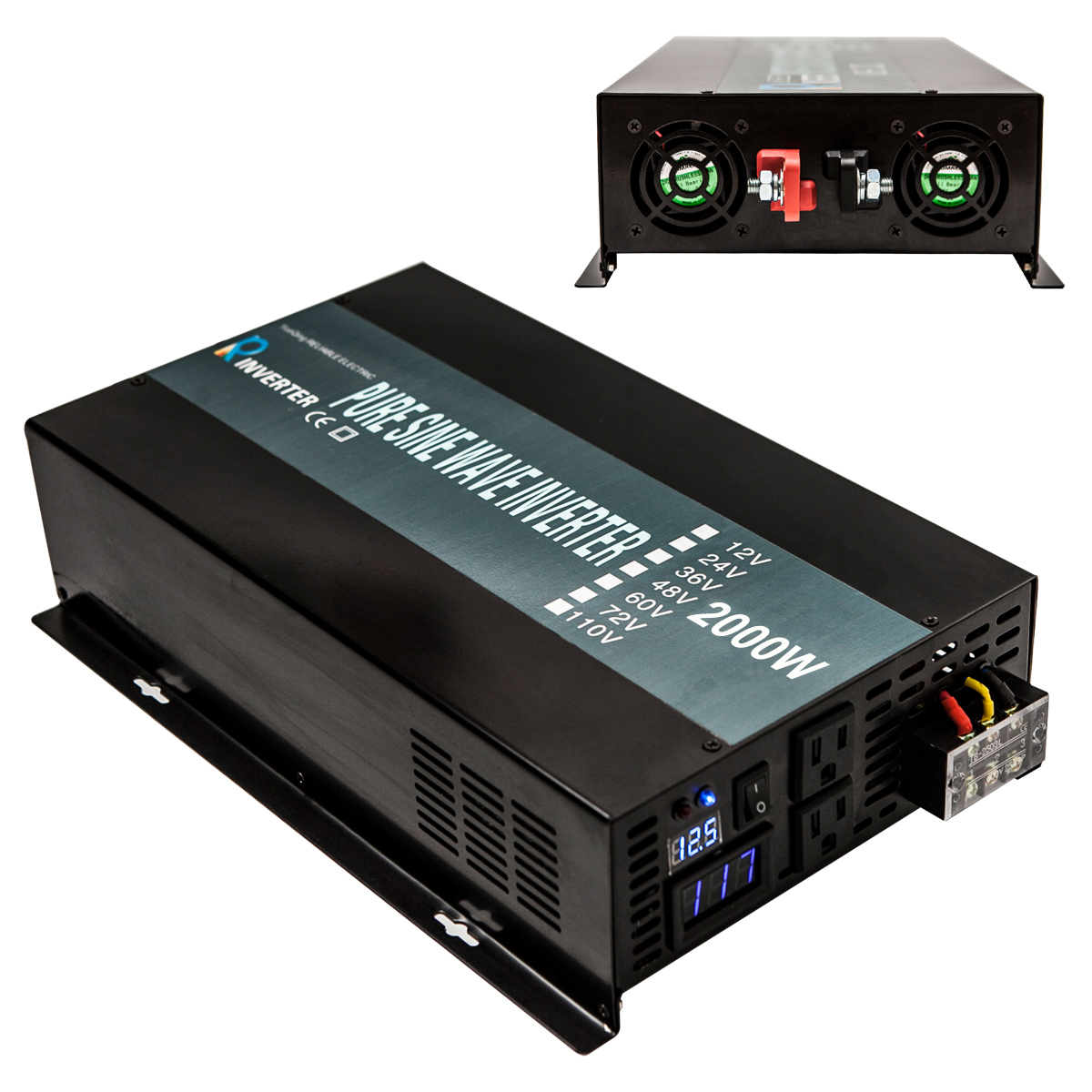 2000W Power Inverter Pure Sine Wave Inverter 12V to 120V Off Grid LED Display RV
