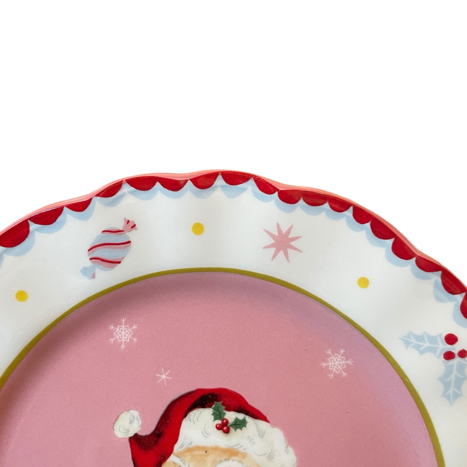 Potter’s Studio PINK SANTA Salad Plates 8.5in Ceramic Set of 4 Christmas New