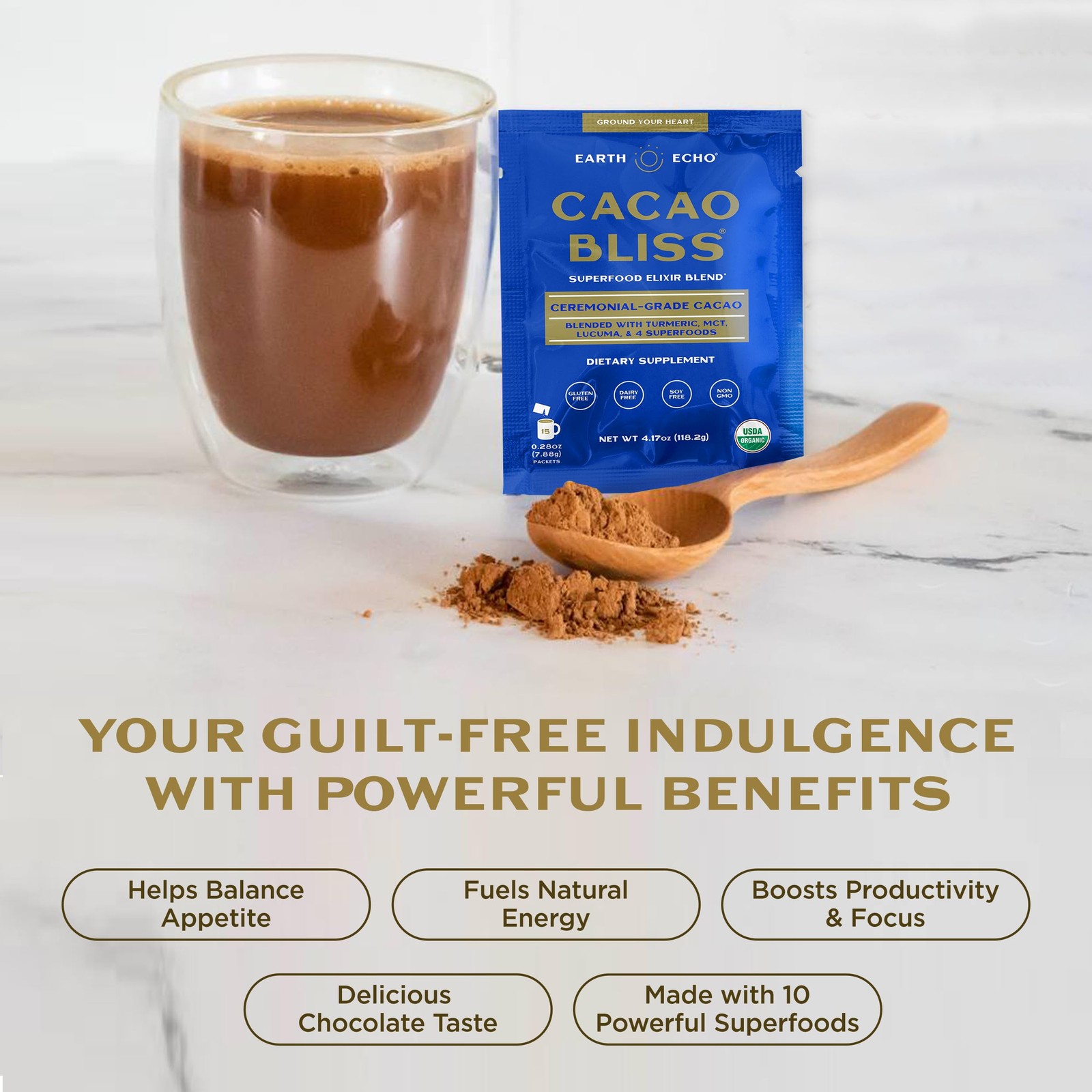 Cacao Bliss Cacao Powder Ceremonial Grade Organic Raw MCT Oil Turmeric