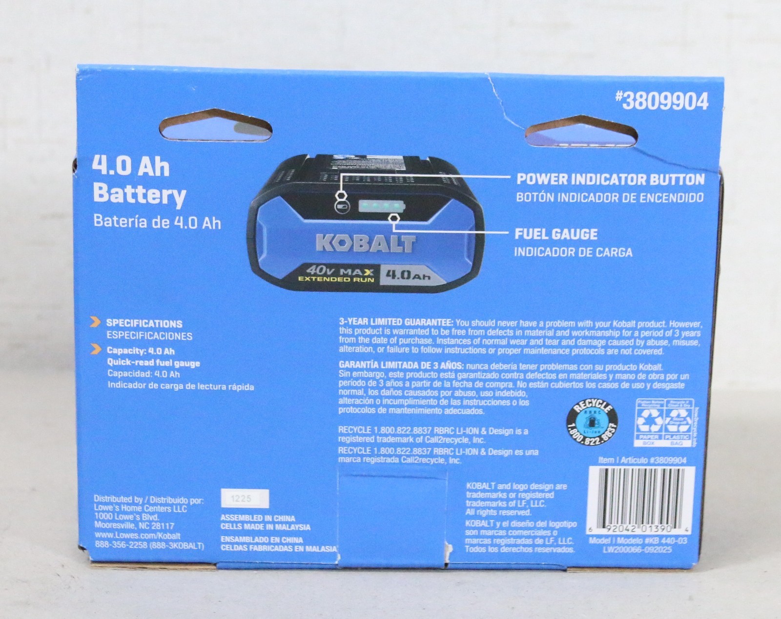 BRAND NEW Kobalt 40V Max 4.0Ah Lithium-Ion Battery Model 3809904 Black
