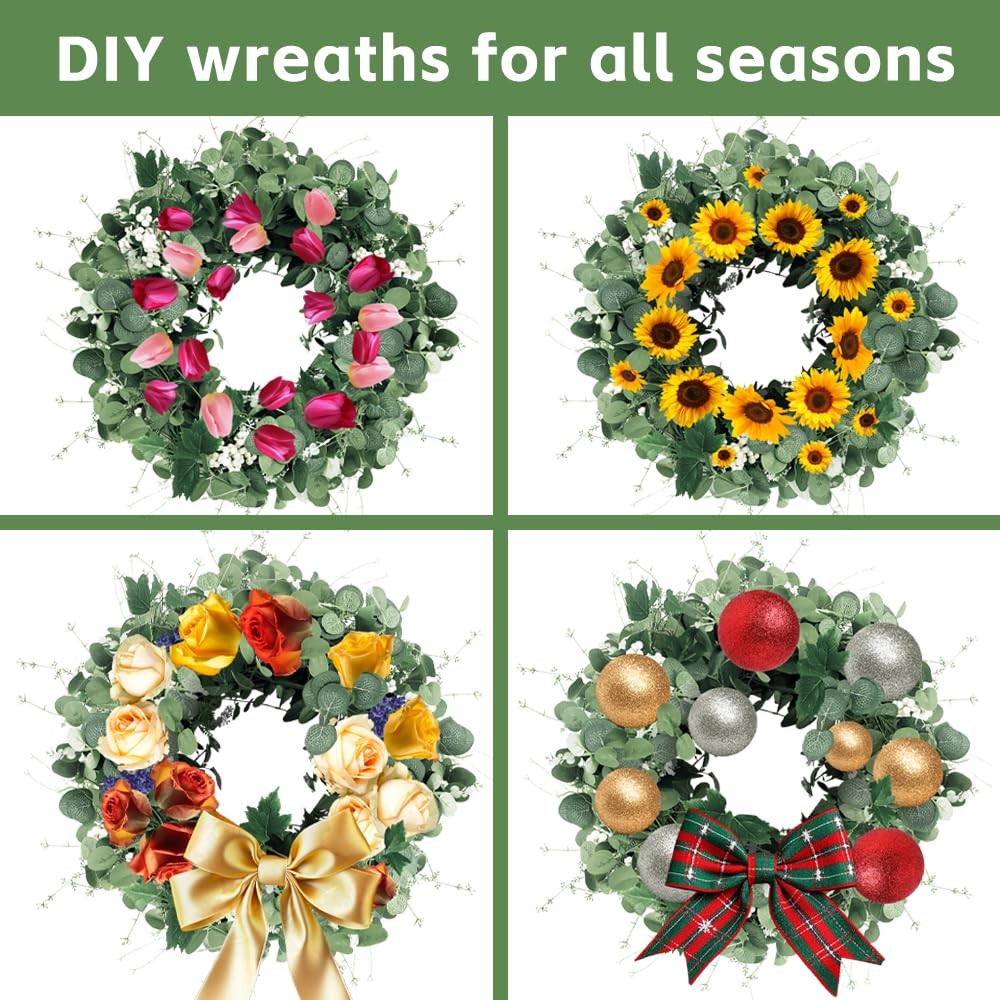 Eucalyptus Wreath 24 Inch, Spring Summer Wreaths for Front Door Outside with Whi