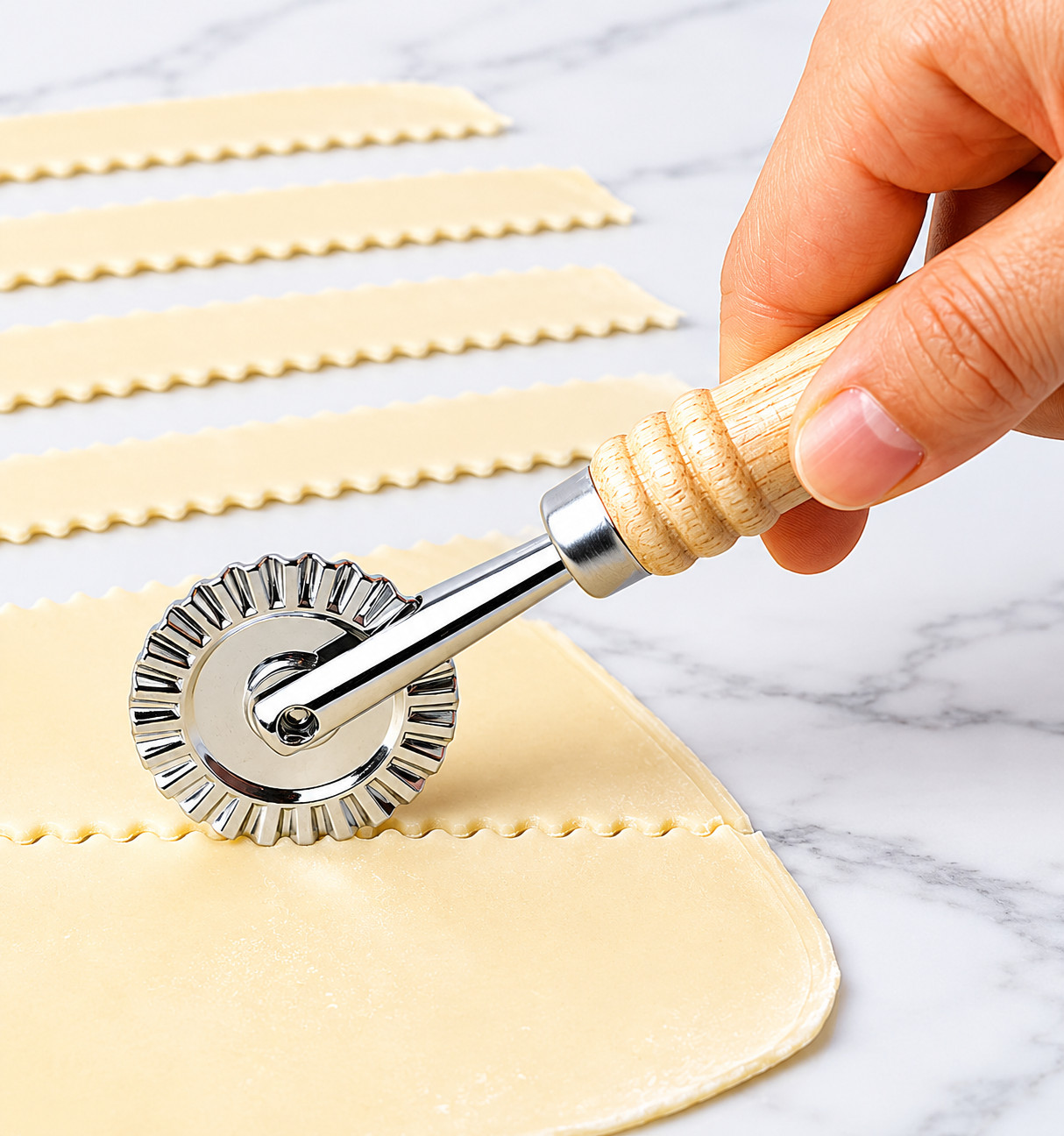 Stainless Steel Pastry Cutter Wheel Fluted Pasta Ravioli Cutter Wood Handle USA