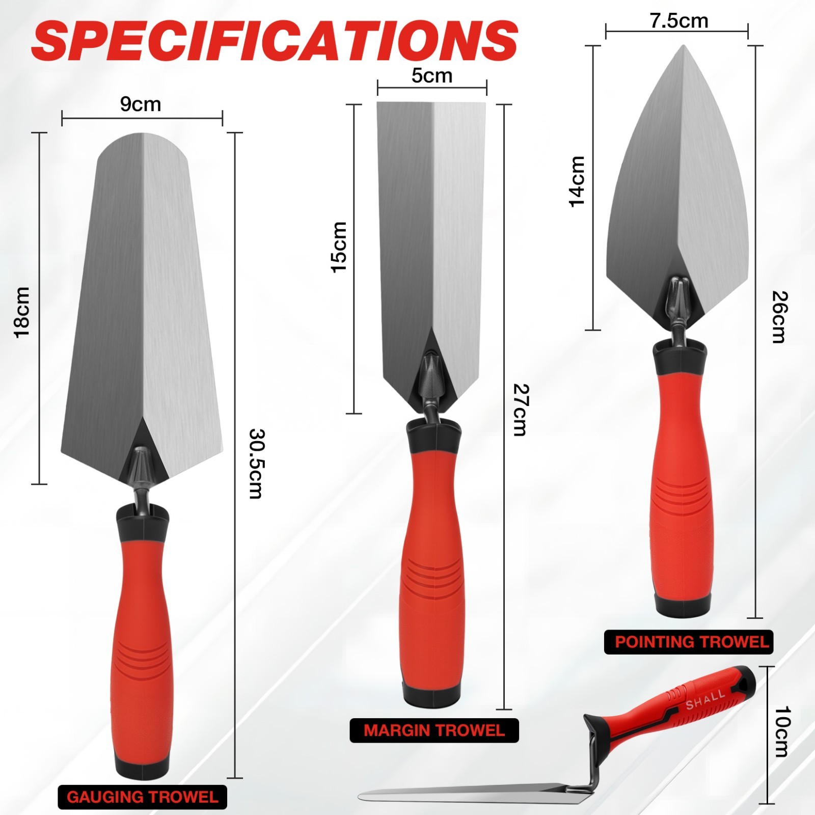 SHALL 3-Piece Masonry Tools Set,for Concrete, Cement,Plaster,Tile.