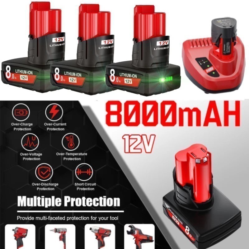 NEW For Milwaukee for M12 LITHIUM Extended Capacity 8.0Ah LCD Battery 48-11-2460