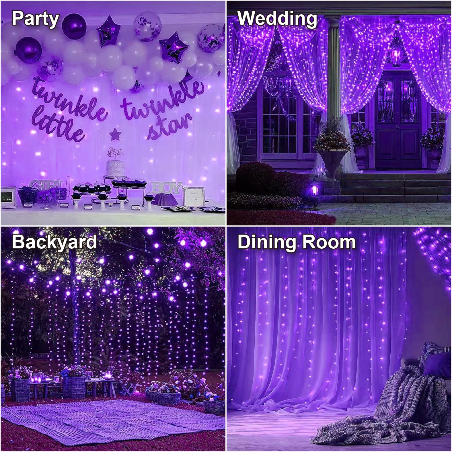 300LED Fairy Curtain Lights, 9.8×9.8Ft USB Plug-in 8 Modes Christmas String H…