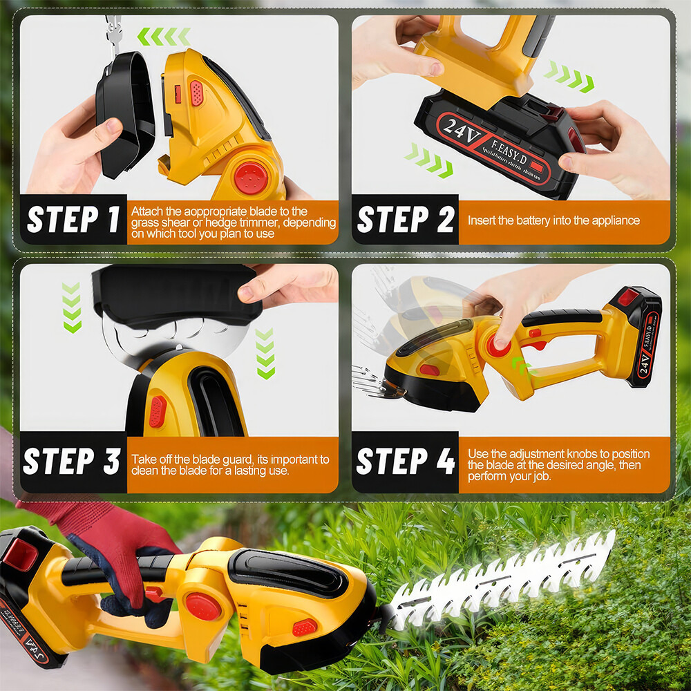 Electric Hedge Trimmer Cordless Power Hedge Trimmer with 2 Battery 1 Charger