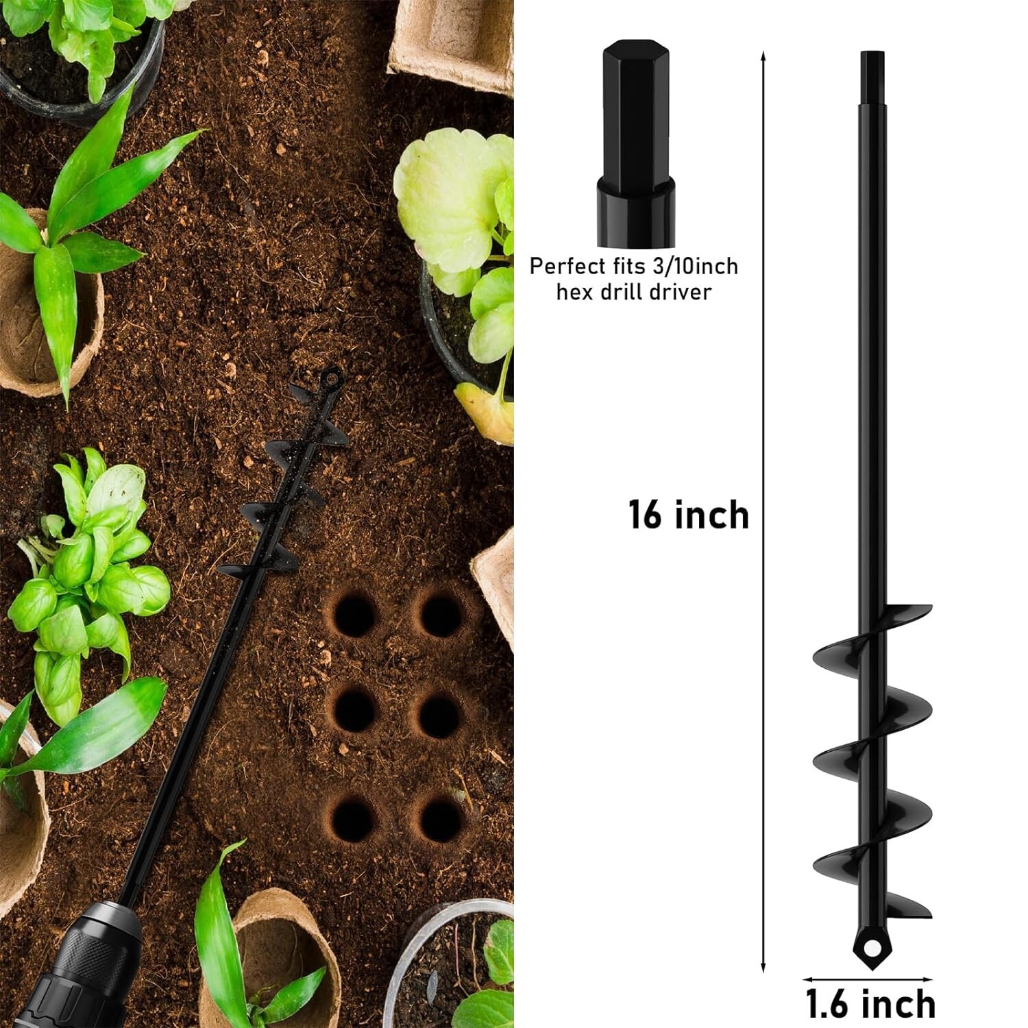 Garden Auger Drill Bit for Planting Flower Bulb Hole for 3/8″Hex Drive Drill