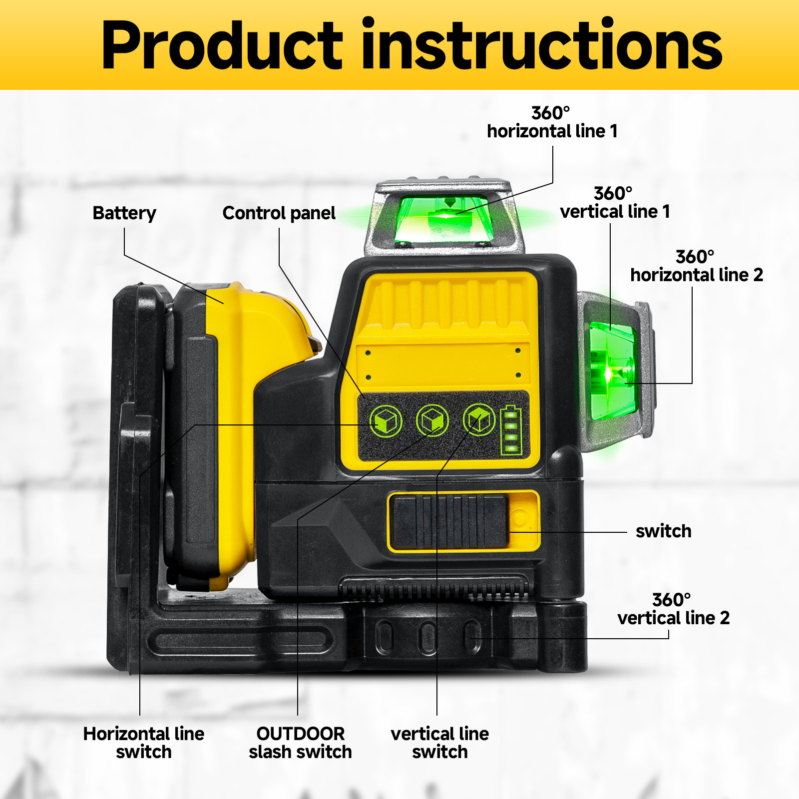 12V Green Line 3 x 360 Laser Level Laser + battery + charger