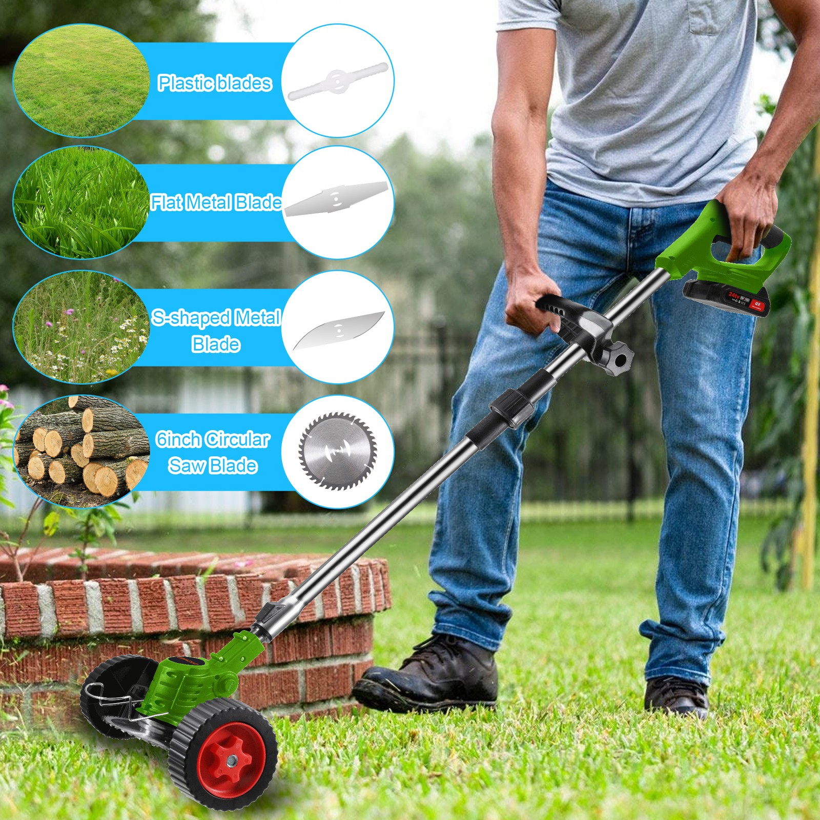 Electric Cordless Grass String Trimmer Lawn Edger Weed Wacker Cutter + 2 Battery