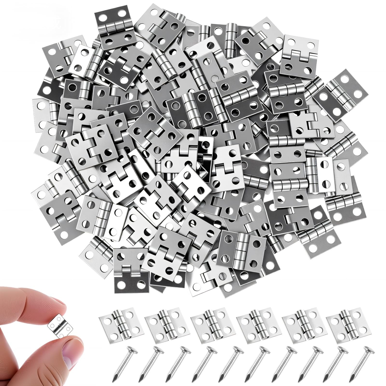 100PCS Mini Hinges for Crafts 0.3 x 0.4 Inch Tiny Metal Hange 180 Degree Smal…