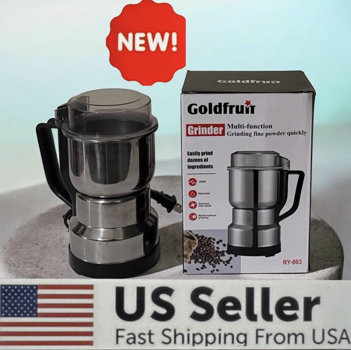Electric Coffee Bean Grinder Nut Seed Grind Spice Crusher Mill Blender W/Handle