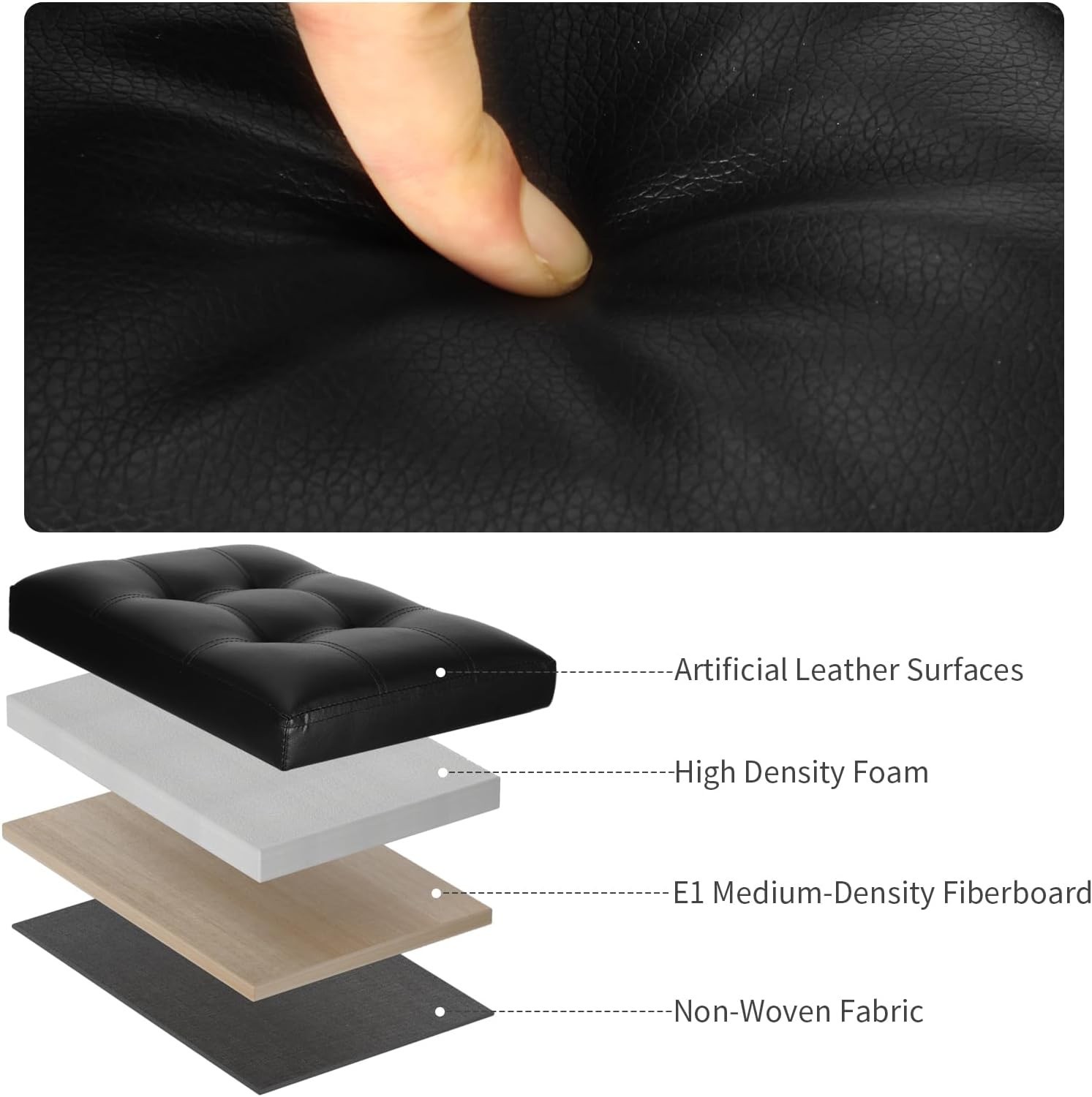 Multipurpose Storage Ottoman – Black Faux Leather, Comfortable & Easy to Clean