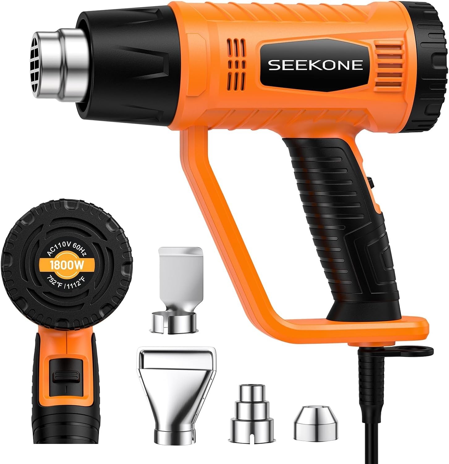 SEEKONE Heat Gun 1800W Heavy Duty Fast Heat Hot Air Gun Kit with 752℉&1112℉（400℃