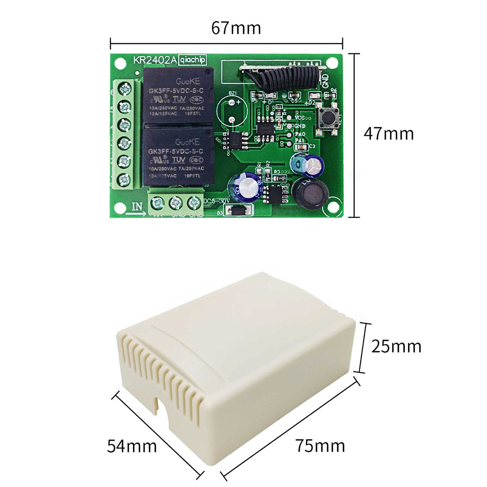 Wireless Remote Control DC 6V 12V 24V 2CH RF Relay Transmitter 433MHz Universal