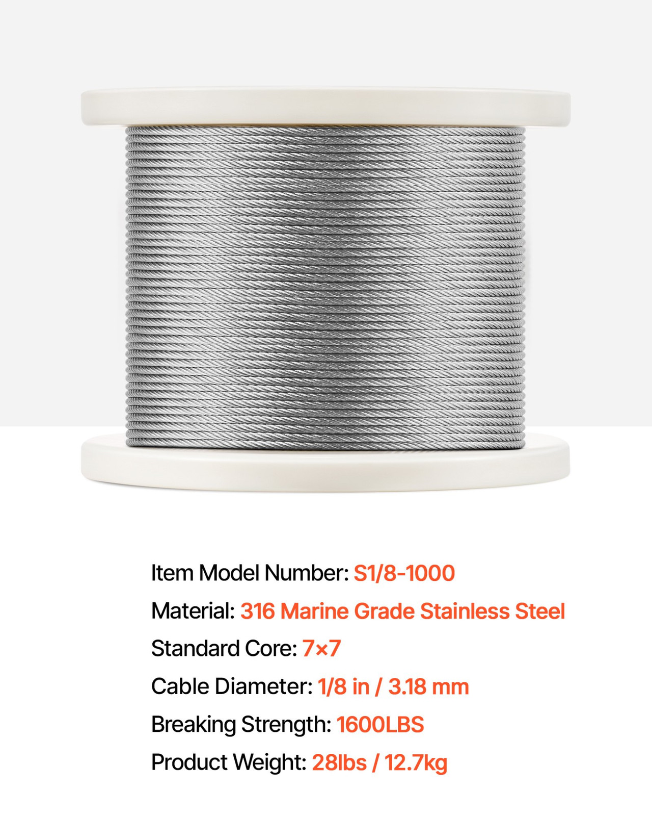VEVOR Wire Rope Kit, 1/8″ 1000 ft 316 Stainless Steel Cable with Cutter and Glov