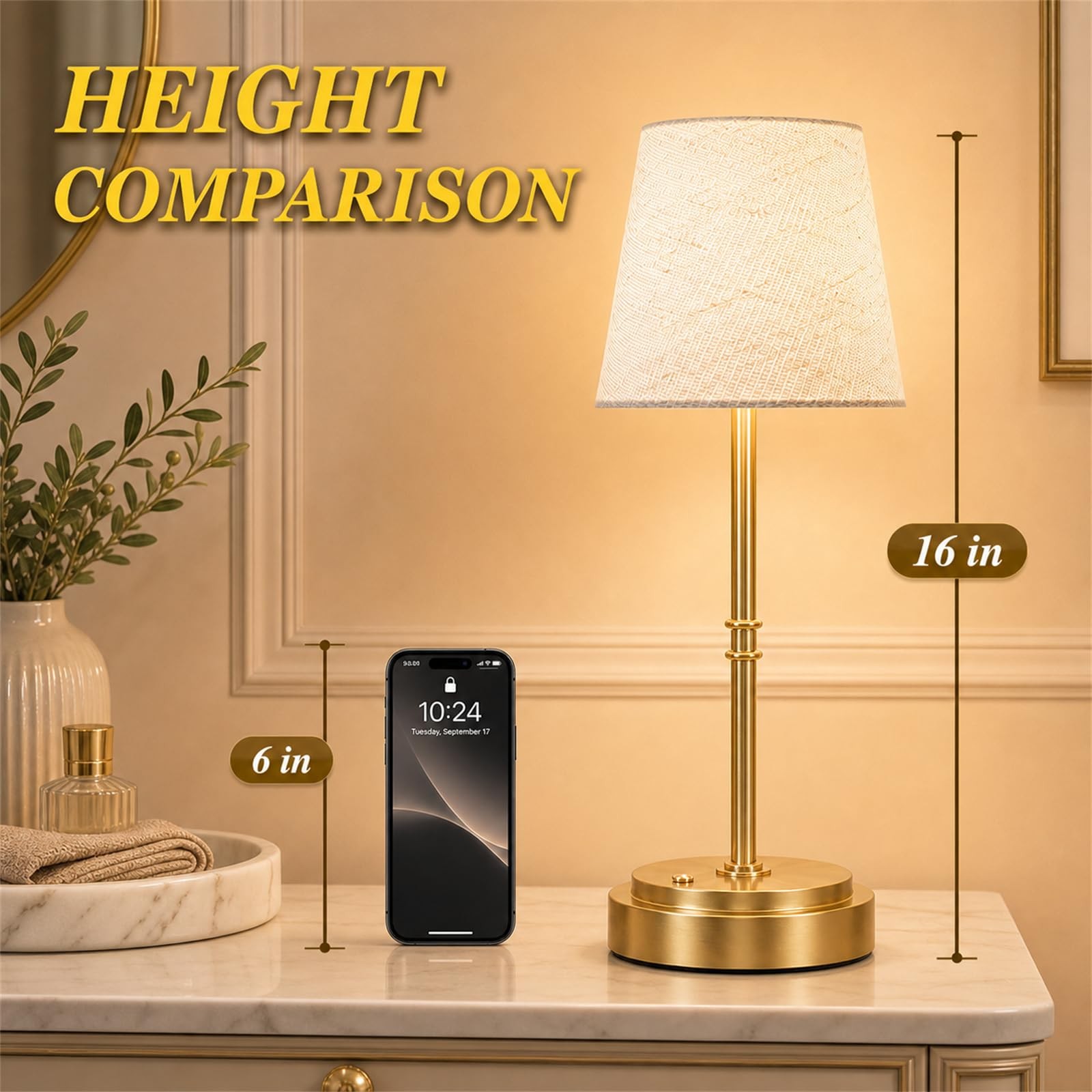 Rechargeable Cordless Table Lamp Gold – 1 Pack Brass 7500mAh Battery Operated…
