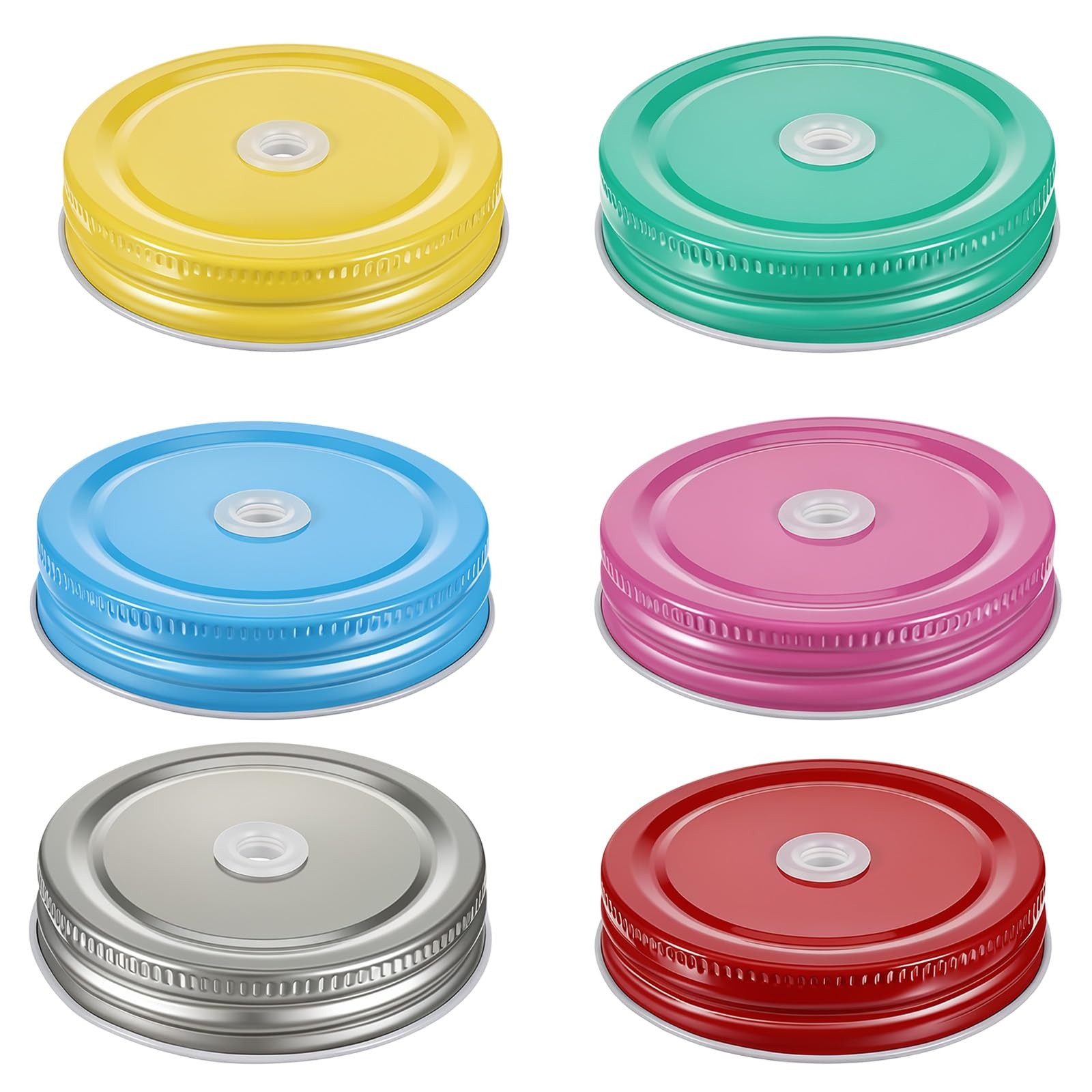 Zyghjort 6 PCS Stainless Steel Mason Jar Lids with Straw Hole, Regular Mouth …