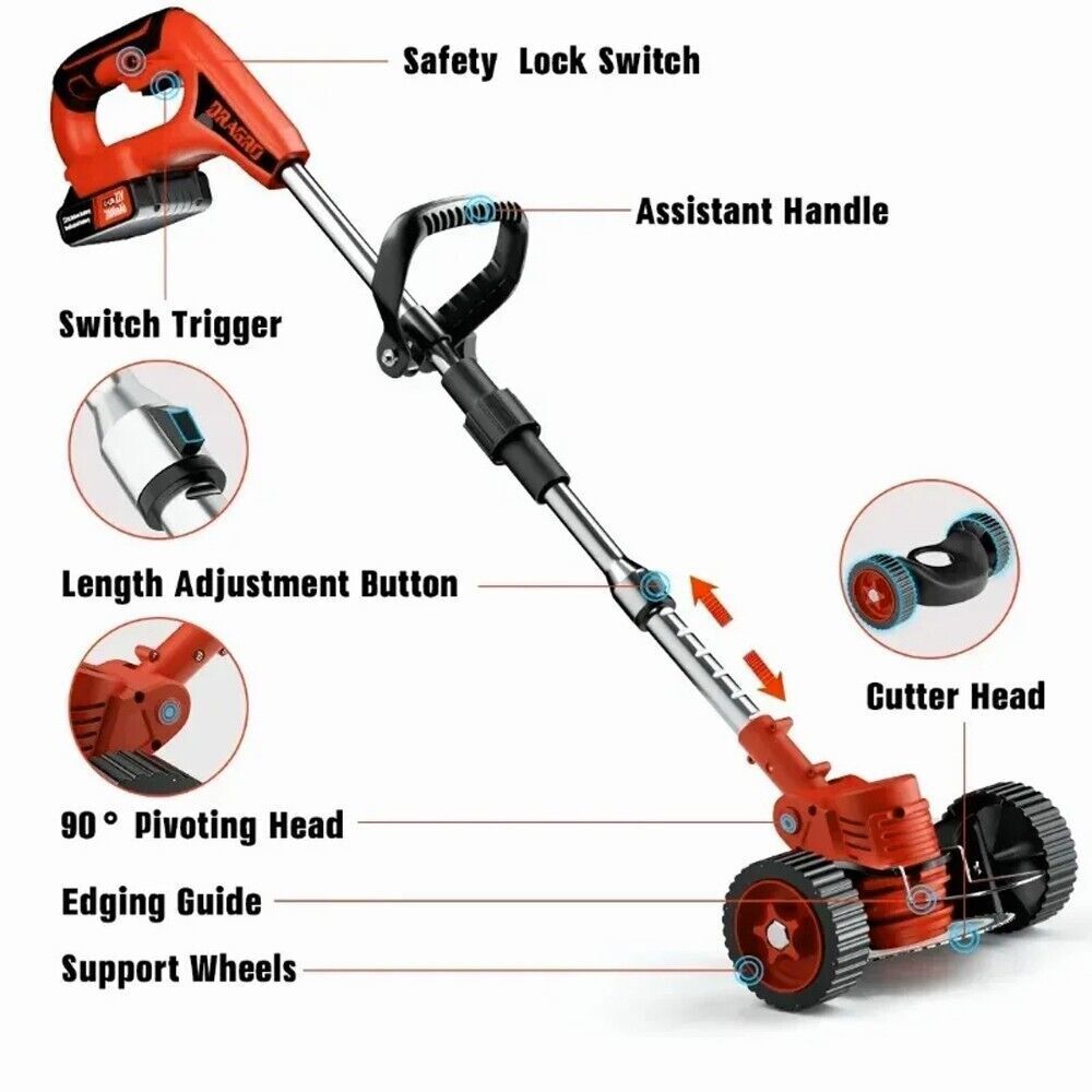 Electric Cordless Grass String Trimmer Lawn Edger Weed Wacker Cutter & 2 Battery