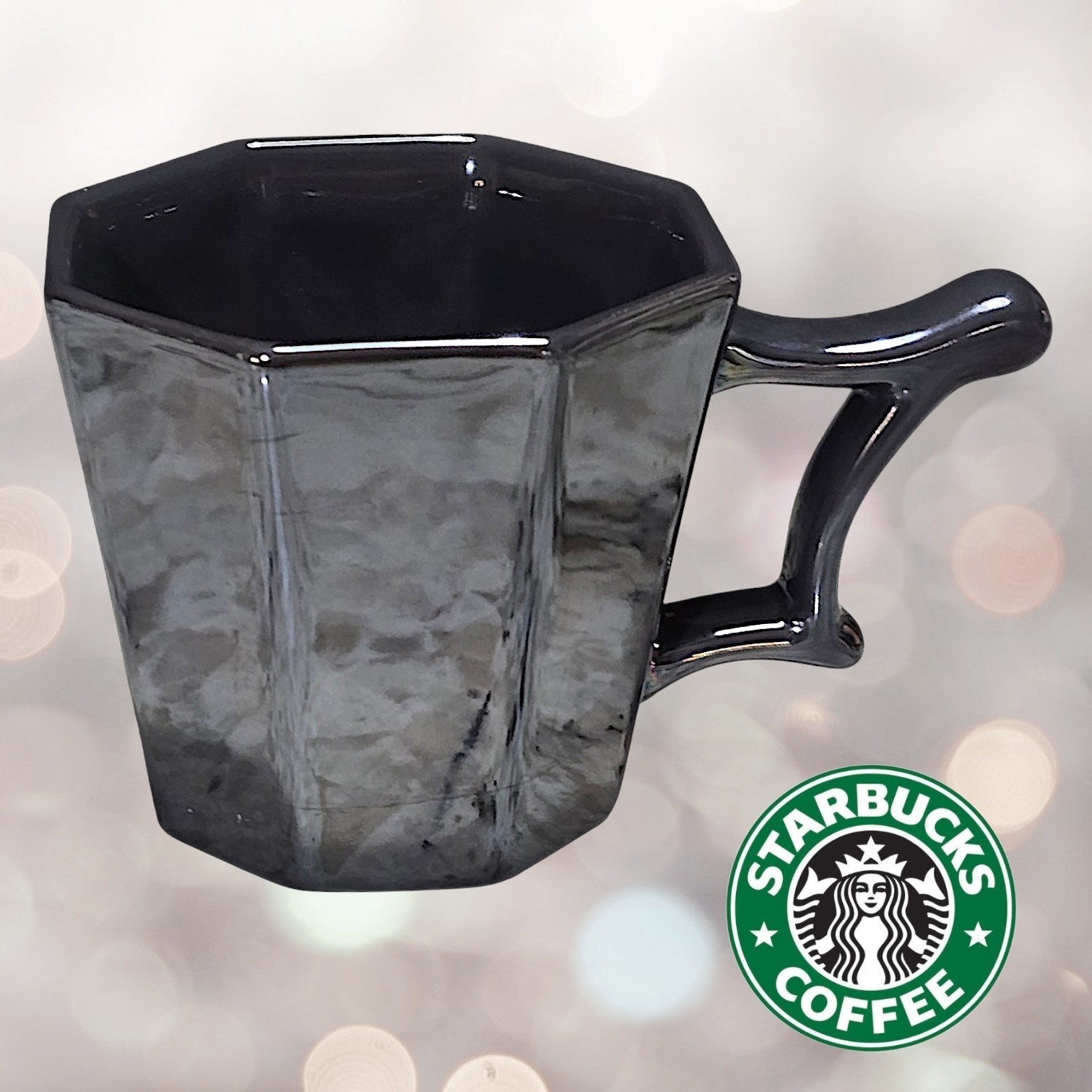 Starbucks 2013 Octagon Iridescent Metallic Ceramic Mug Gunmetal 14oz
