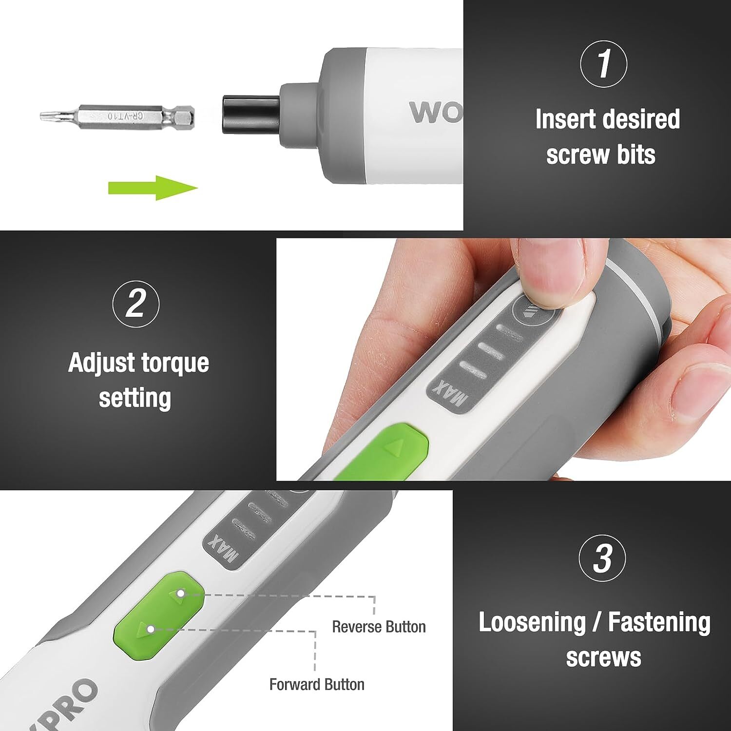 WORKPRO 4V Electric Screwdriver, Rechargeable Cordless Screwdriver Set w/35 Bits