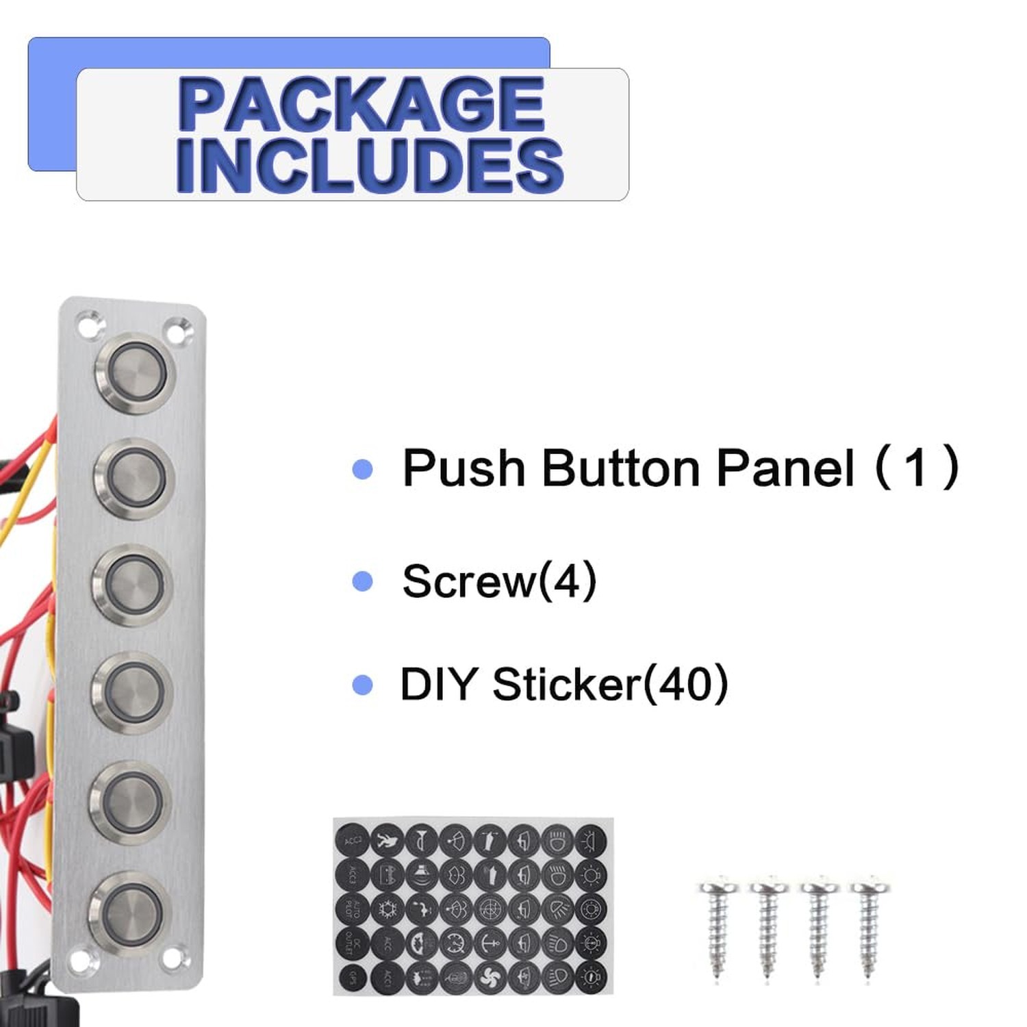 6 Gang Push Button Switch Panel Antioxidant Aluminum DC 12V Pre-Wired with Bl…